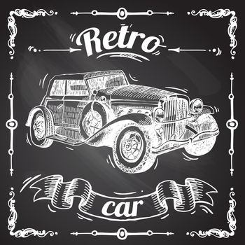 beautiful hand- drawn illustration retro car sketch on the chalkboard