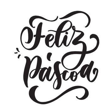 Feliz pascoa. Typography lettering quote, brush calligraphy banner with thin line