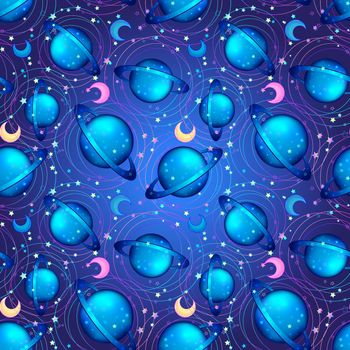 Seamless hand drawn pattern with night sky with stars. Nature ornament. Repetition background for textiles , wrapping paper or wallpapers. Titled vector illustration.