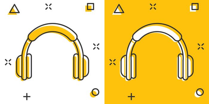 Vector cartoon headphone icon in comic style. Earphone headset sign illustration pictogram. Headphones business splash effect concept.