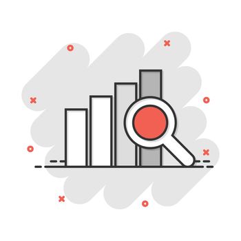 Vector cartoon financial forecast icon in comic style. Analytics financial forecast concept illustration pictogram. Diagram with loupe business splash effect concept.