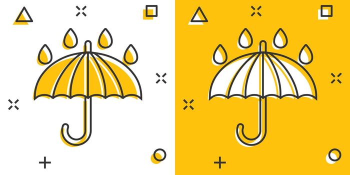 Umbrella icon in comic style. Parasol cartoon vector illustration on white isolated background. Canopy splash effect business concept.