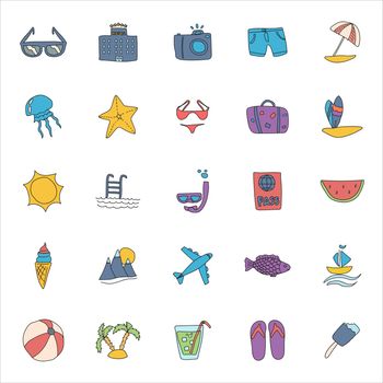 summer hand drawn linear vector icons