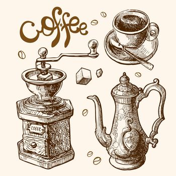 Hand drawn sketch illustration coffee for you design