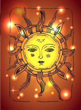 Sun. Vector illustration in vintage engraving style.