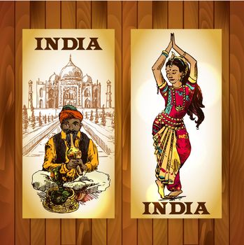 Set of vector hand drawn beautiful illustrations India for your design