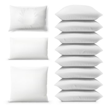 Various White Pillows On White Background Set. EPS10 Vector