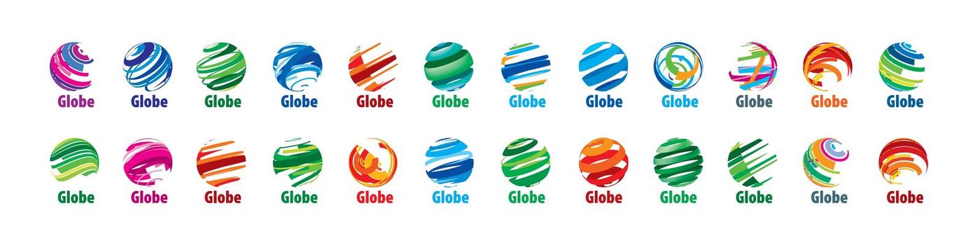 A set of abstract vector logos of the global network.