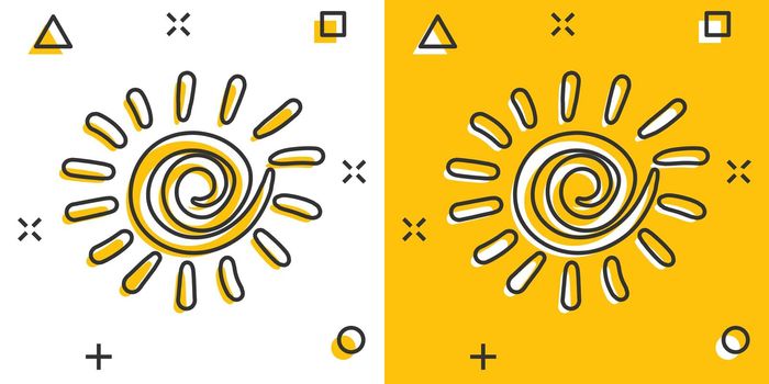 Vector cartoon hand drawn sun icon in comic style. Sun sketch doodle illustration pictogram. Handdrawn sunshine business splash effect concept.