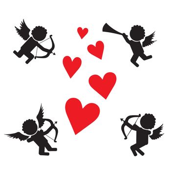 Stick figure cupids. Flying on the wings of love amur, cupid with bow, arrows and pipe. Stick Figure Pictogram Icons