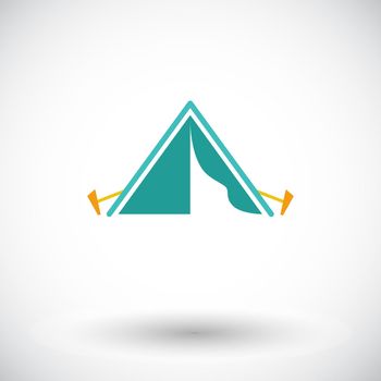 Tourist tent. Single flat icon on white background. Vector illustration.