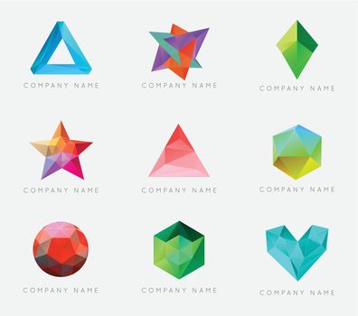 Trendy Crystal Triangulated Gem Logo Element Perfect for Business Geometric Low Polygon Style Visual Identity Vector Set Collection
