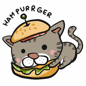 Hampurrger (Tabby cat in hamburger) cartoon vector illustration