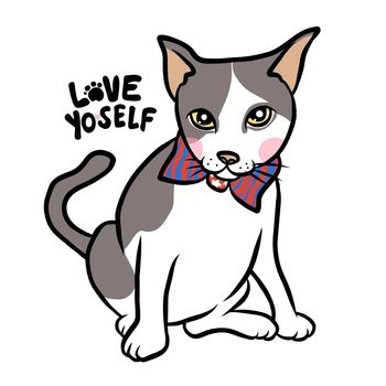 Fat cat love yo-self cartoon vector illustration