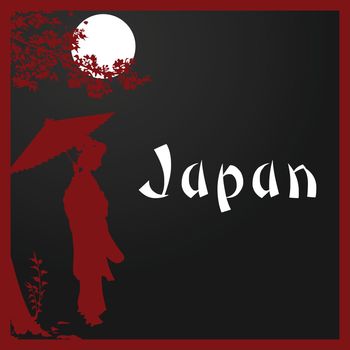 Vector design of silhouette geisha with umbrella under the moonlight, Beauty with umbrella in the moonlight.