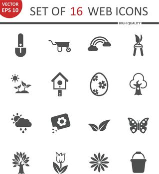 Spring. Set of 16 high quality web icons