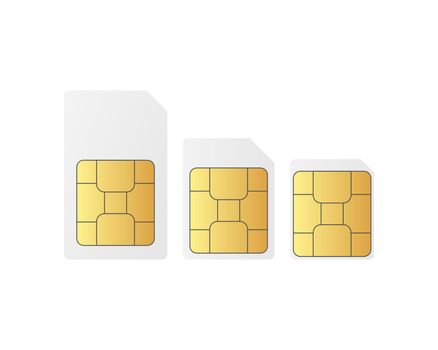 Set Sim card chip on white background. Standart, nano and micro sim