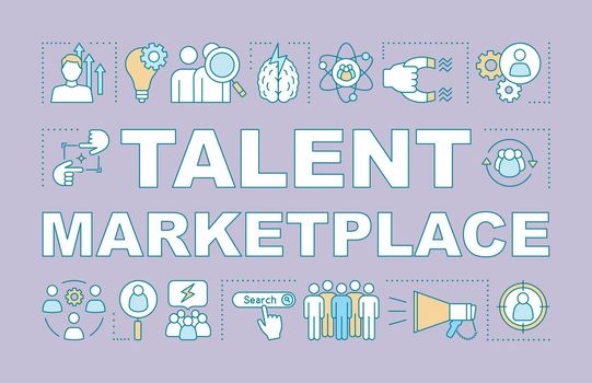 Talent marketplace word concepts banner. HR resource. HRIS. Attracting skilled employee. Recruiting. Presentation, website. Isolated lettering typography idea, linear icon. Vector outline illustration