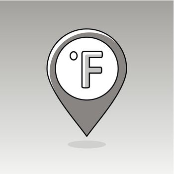 Degrees Fahrenheit outline pin map icon. Map pointer. Map markers. Meteorology. Weather. Vector illustration eps 10