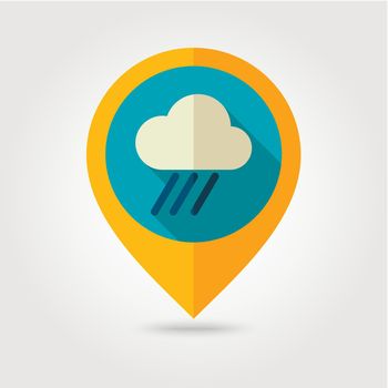 RRain Cloud flat pin map icon. Map pointer. Map markers. Downpour, rainfall. Weather. Vector illustration eps 10