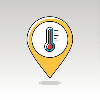 Thermometer Heat Hot outline pin map icon. Map pointer. Map markers. Meteorology. Weather. Vector illustration eps 10