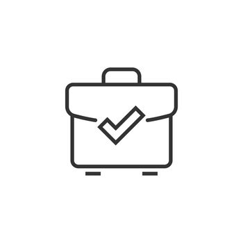 Briefcase accept icon in flat style. Portfolio approval vector illustration on white isolated background. Confirm business concept.