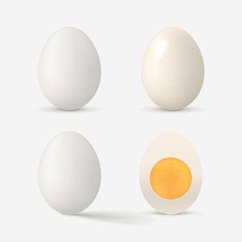 illustration of white realistic set of eggs with soft shadow isolated on white background