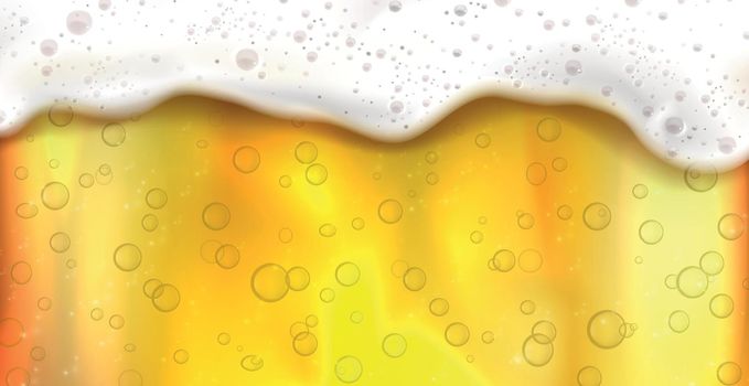 Realistic beer background, foamy drink, dripping drops - Vector illustration