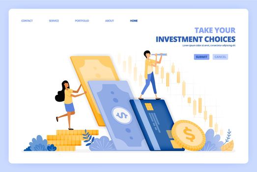 women choose to invest money in stocks market. men choose to save in bank. vector illustration concept can be use for landing page, template, ui ux, web, mobile app, poster ads, banner, website, flyer