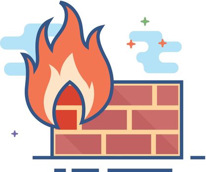 Firewall icon in outlined flat color style. Vector illustration.