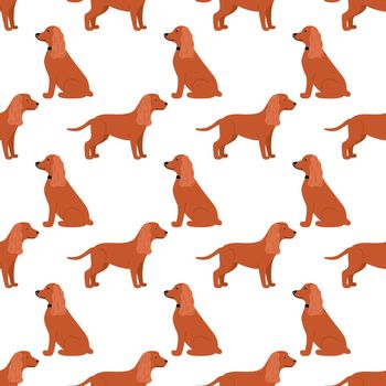 Seamless pattern with canine American or English Cocker Spaniel dog breed. Cloth design with cartoon dog. Vector illustration of a pet flat