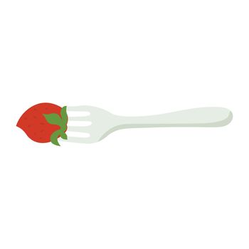 vector drawing of a strawberry on a fork flat design illustration