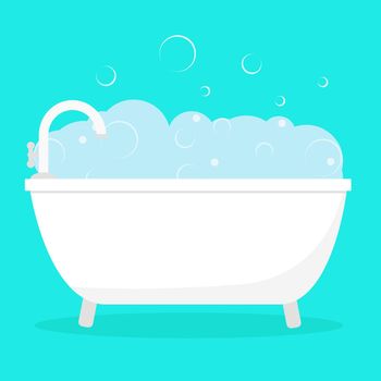 Bath with foam and soap bubbles isolated vector illustration. Bathroom interior item for washing. Sauna for relaxation and cleansing, cartoon.