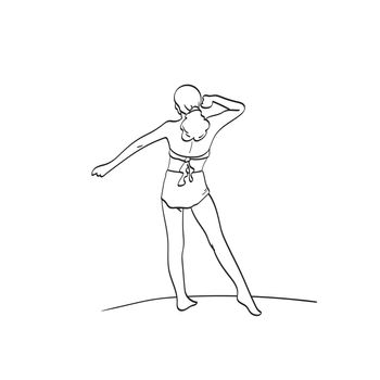 line art woman standing and relaxing arm stretch illustration vector hand drawn isolated on white background