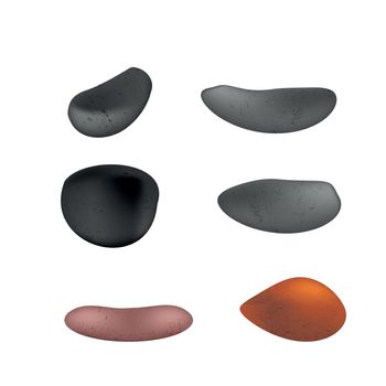 Set of 6 pebbles and natural stones of different shapes and colors