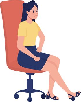 Displeased girl sitting in chair semi flat color vector character. Full body person on white. Coping with teen anger isolated modern cartoon style illustration for graphic design and animation