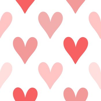 Simple gentle background with pink hearts. Monochrome hearts seamless pattern. Template for holiday packaging, paper and card design