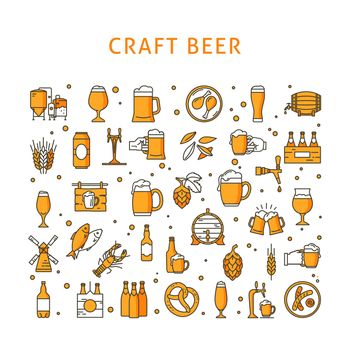 A large set of colorful icons on the topic of beer, its production, and its use in vector format. Craft Beer pixel-perfect icons in the modern style isolated on white background. Vector illustration