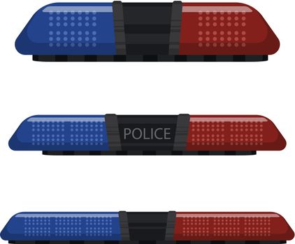 Siren. Police officer flasher or ambulance flasher. Siren police light vector. Light bulbs are blue and red.