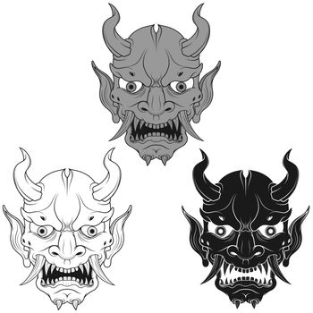 Hannya mask vector design, Japanese Demon Oni