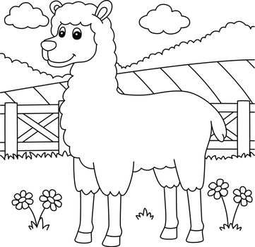 A cute and funny coloring page of a llama farm animal. Provides hours of coloring fun for children. To color, this page is very easy. Suitable for little kids and toddlers.