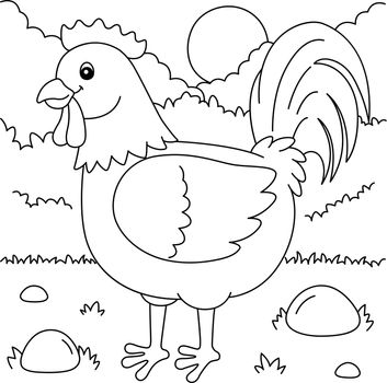 A cute and funny coloring page of a rooster farm animal. Provides hours of coloring fun for children. To color, this page is very easy. Suitable for little kids and toddlers.