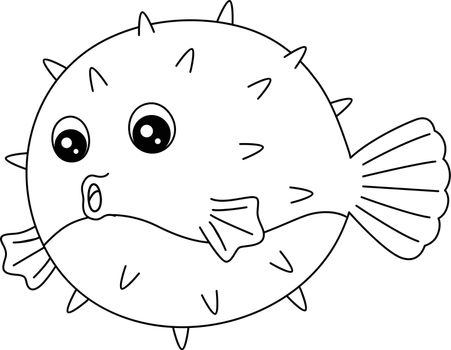 A cute and funny coloring page of a blowfish. Provides hours of coloring fun for children. To color, this page is very easy. Suitable for little kids and toddlers.