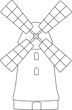 A cute and funny coloring page of a windmill. Provides hours of coloring fun for children. To color, this page is very easy. Suitable for little kids and toddlers.