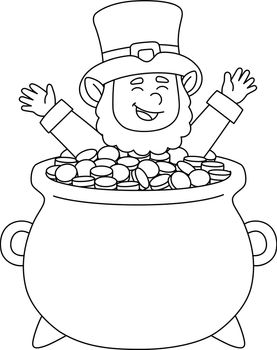 A cute and funny coloring page of a St. Patrick Day leprechaun pot of gold. Provides hours of coloring fun for children. To color, this page is very easy. Suitable for little kids and toddlers.
