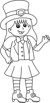 A cute and funny St. Patricks Day coloring page of a leprechaun girl. Provides hours of coloring fun for children. To color, this page is very easy. Suitable for little kids and toddlers.