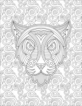 Tiger Face With Geometric Details Line Drawing Coloring Book