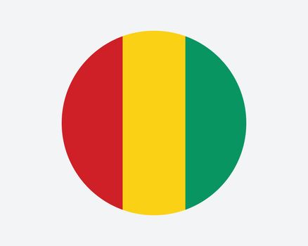 Guinea Round Country Flag. Guinean Circle National Flag. Republic of Guinea Circular Shape Button Banner. EPS Vector Illustration.