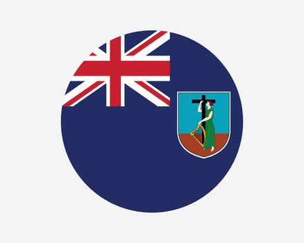 Montserrat Round Flag. Montserratian Circle Flag. British Overseas Territory UK United Kingdom Circular Shape Button Banner. EPS Vector Illustration.