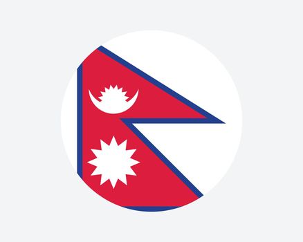 Nepal Round Country Flag. Nepali Nepalese Circle National Flag. Federal Democratic Republic of Nepal Circular Shape Button Banner. EPS Vector Illustration.